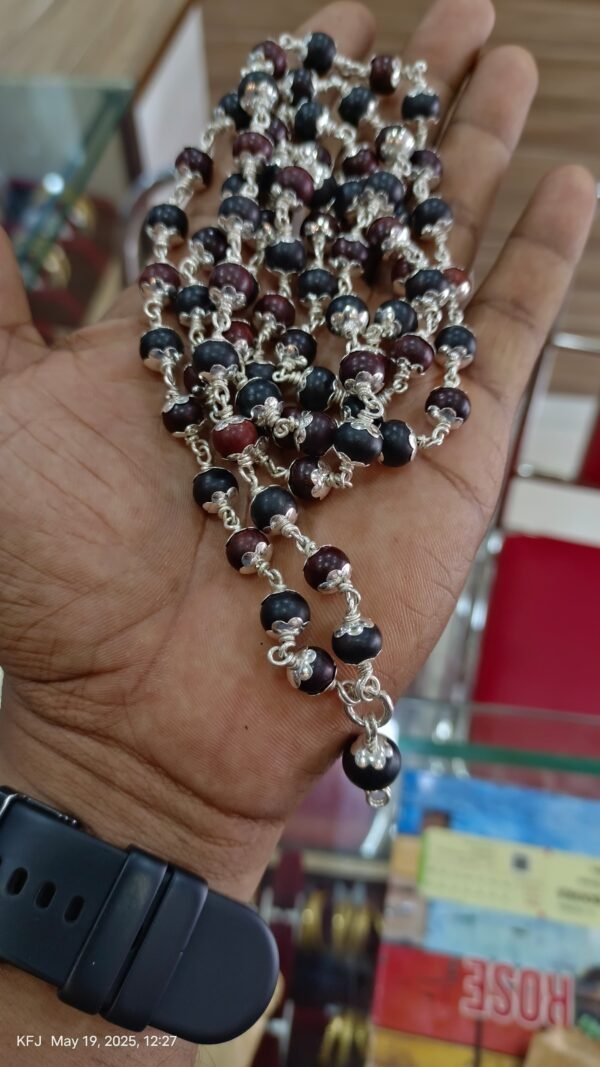 Original Karungali Senkali Beads Malai With 92 5 Silver 8mm 72 Beads Original Karungali Senkali Beads Malai With 92 5 Silver 8mm 72 Beads