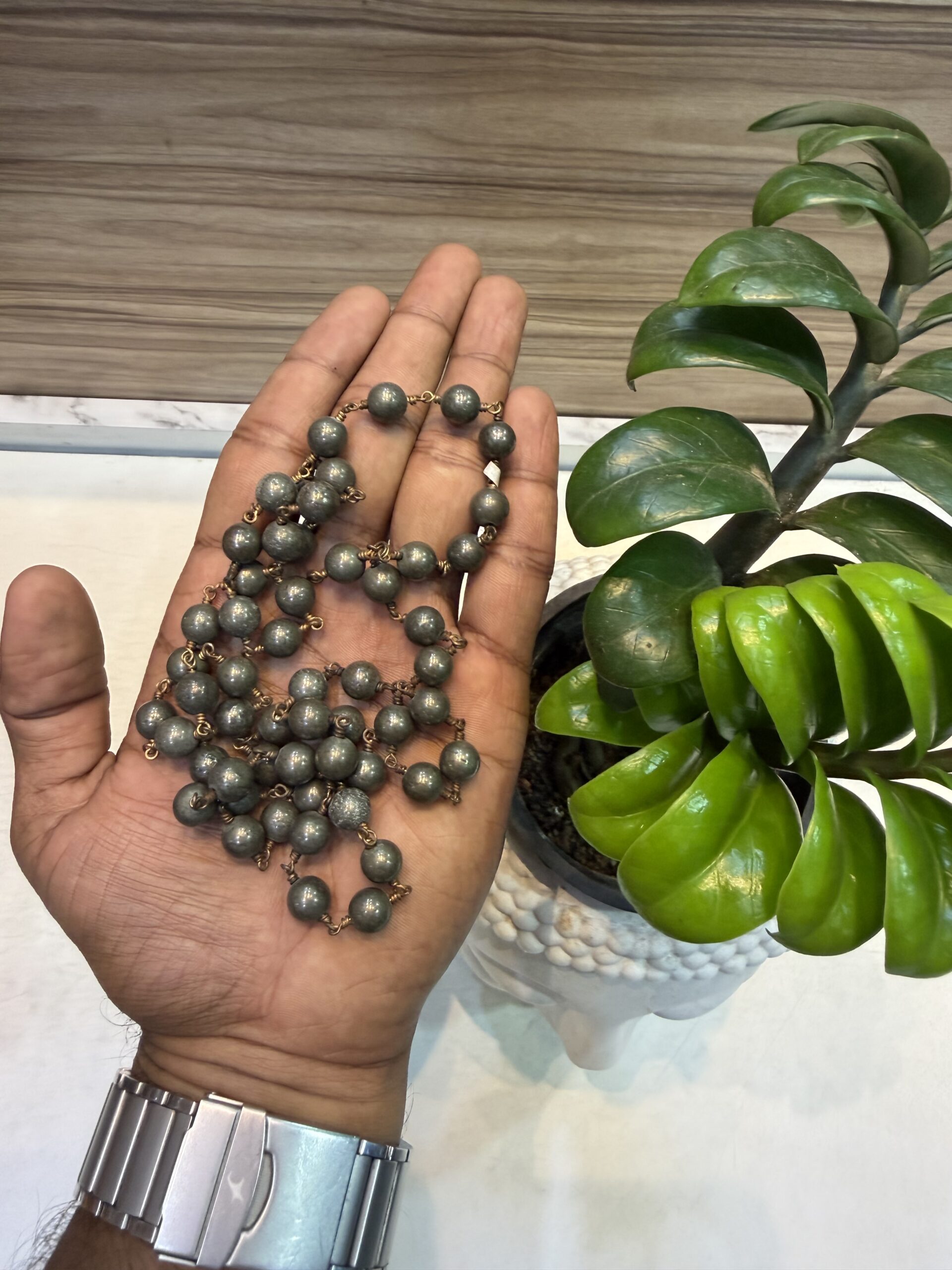 Pyrite Stone Mala with Impon 8mm