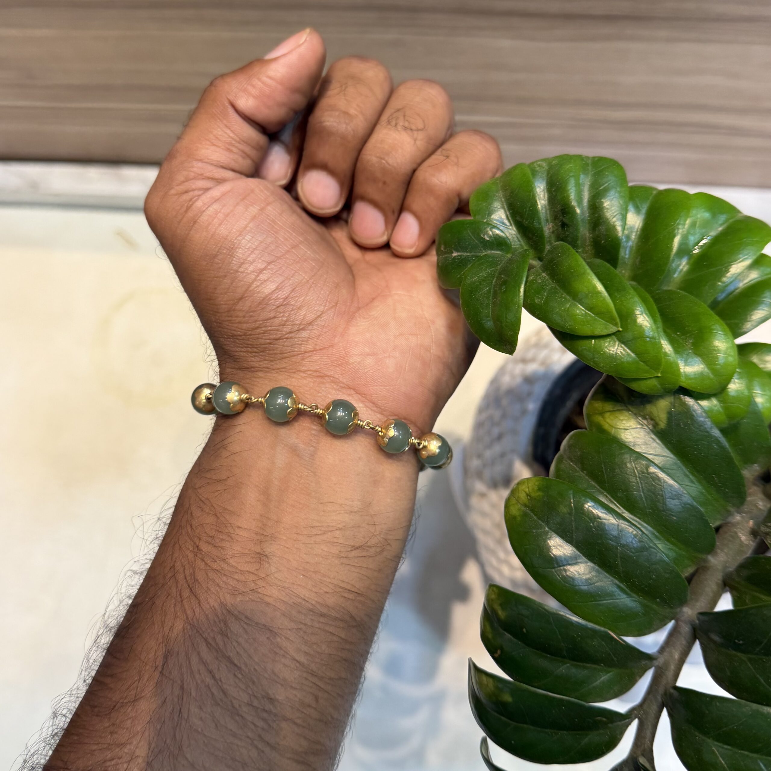 Green Aventurine with Impon Bracelet 8mm - Image 2