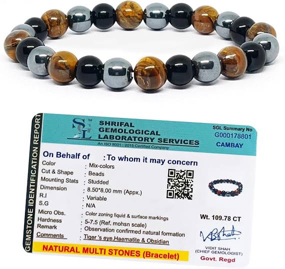 Triple Protection Bracelet 8mm - Obsidian, Tigers eye, Hematite - Image 2