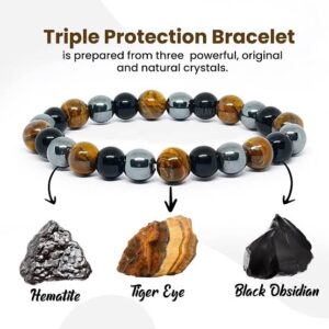 Triple Protection Bracelet 8mm - Obsidian, Tigers eye, Hematite
