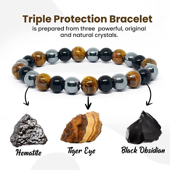 Triple Protection Bracelet 8mm - Obsidian, Tigers eye, Hematite