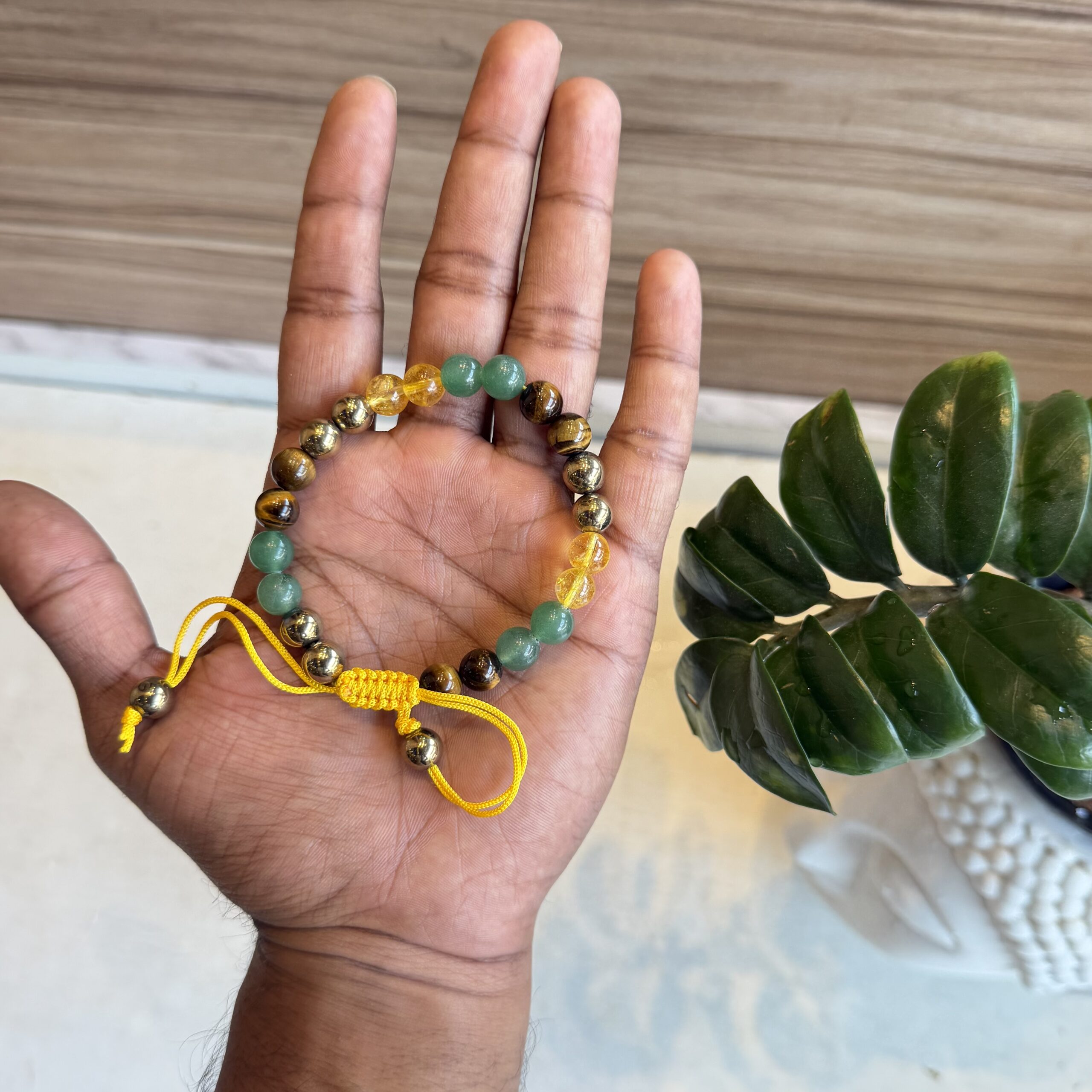 Money Magnet Bracelet with Thread 8mm | Pyrite | Citrine | Tiger eye | Green Aventurine | - Image 2