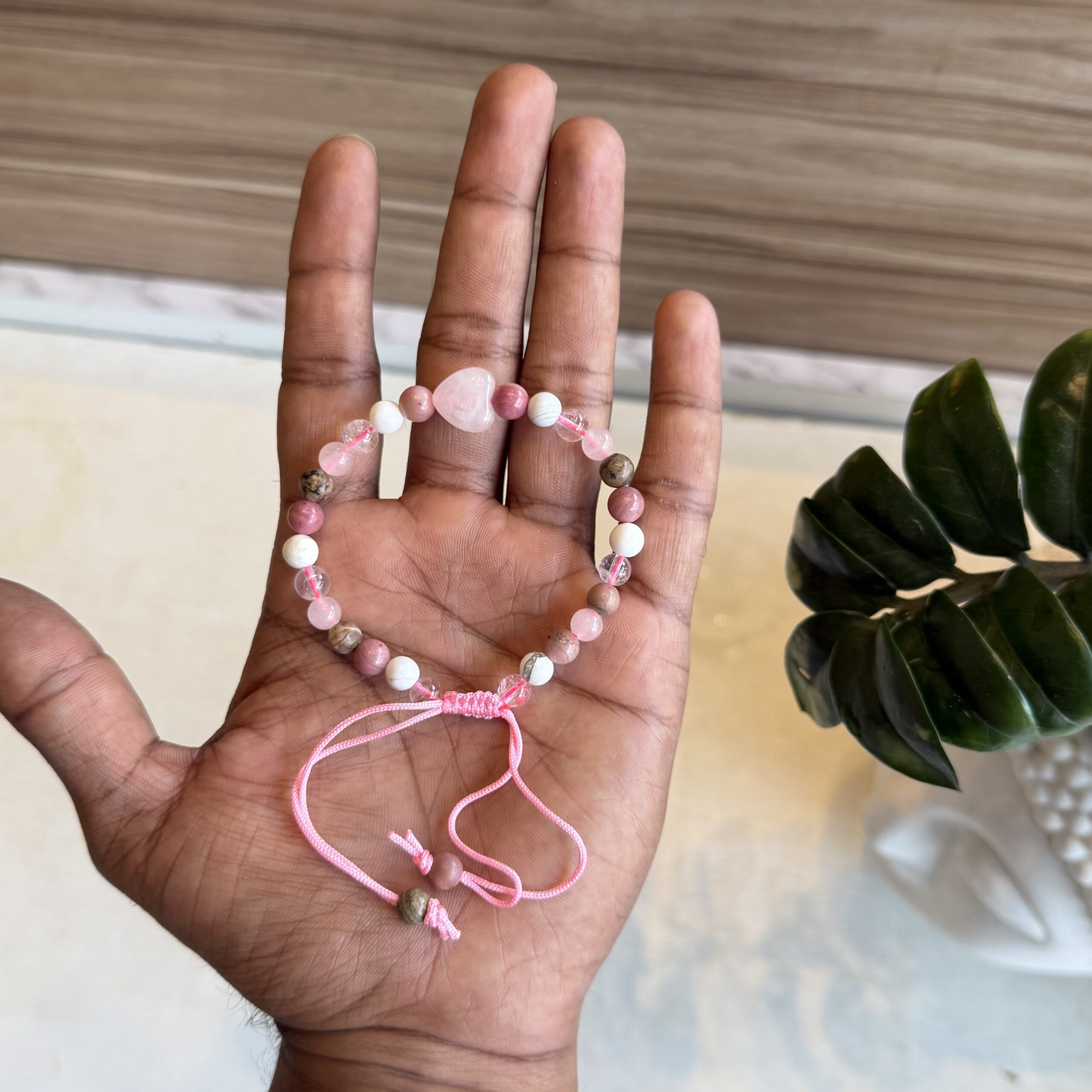 Rose Quartz Bracelet with Heart| Stone of Universal Love | 6mm Beads | - Image 2