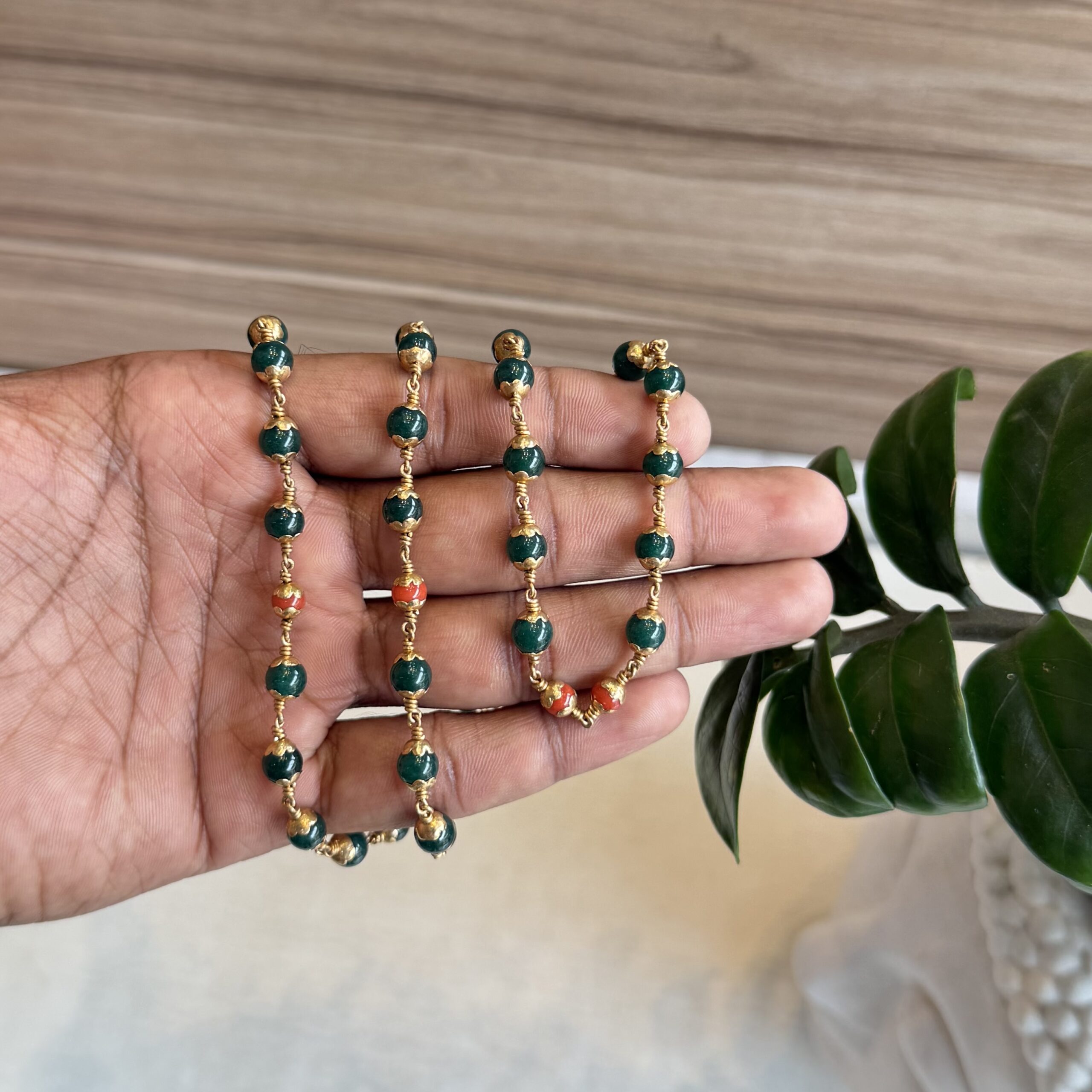 Jade with Coral mala | 6mm | 54 beads | Natural Coral |