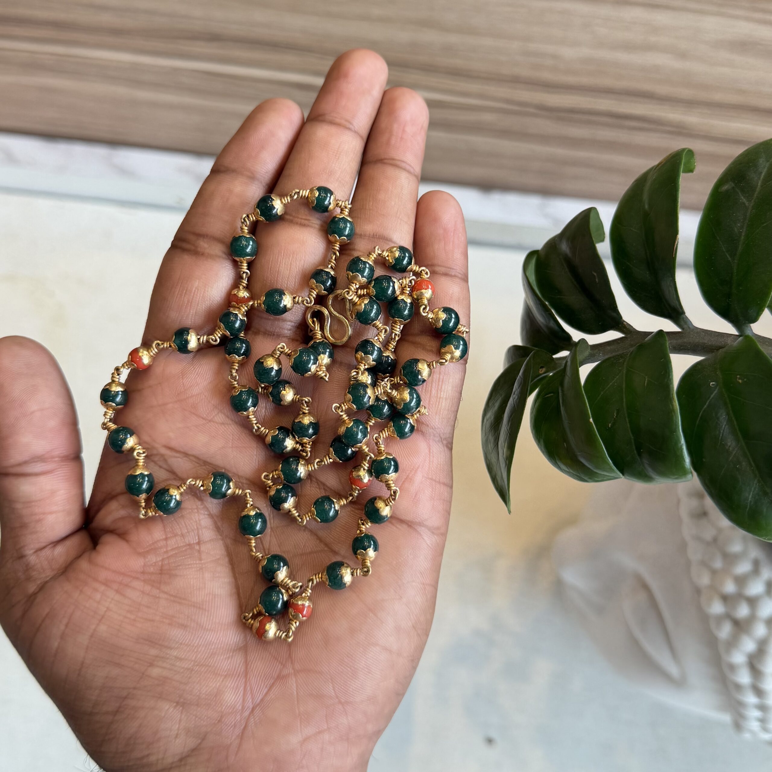 Jade with Coral mala | 6mm | 54 beads | Natural Coral | - Image 2