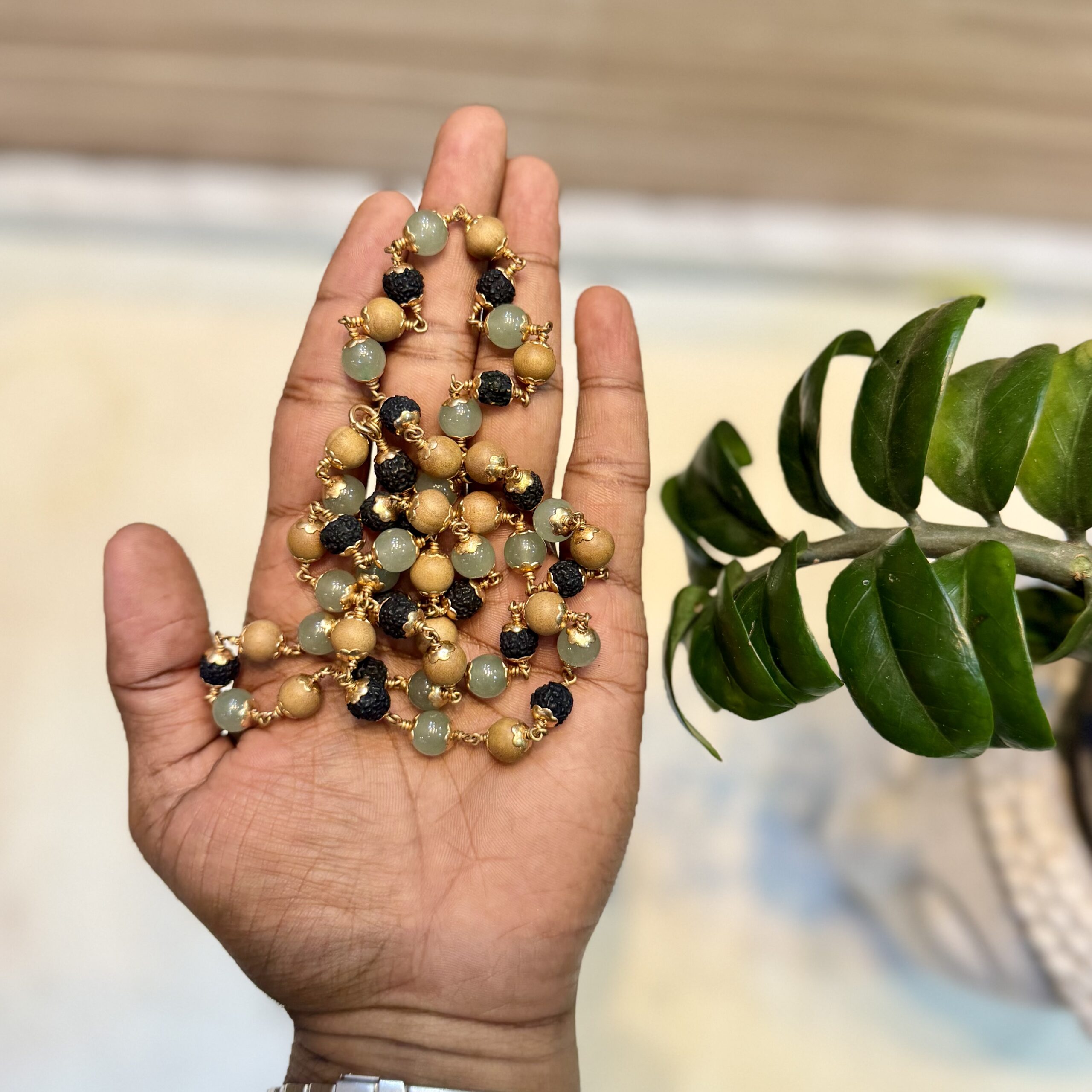 Green Aventurine and Ruthratcham & Sphatik with Impon | 8mm | 54 beads |