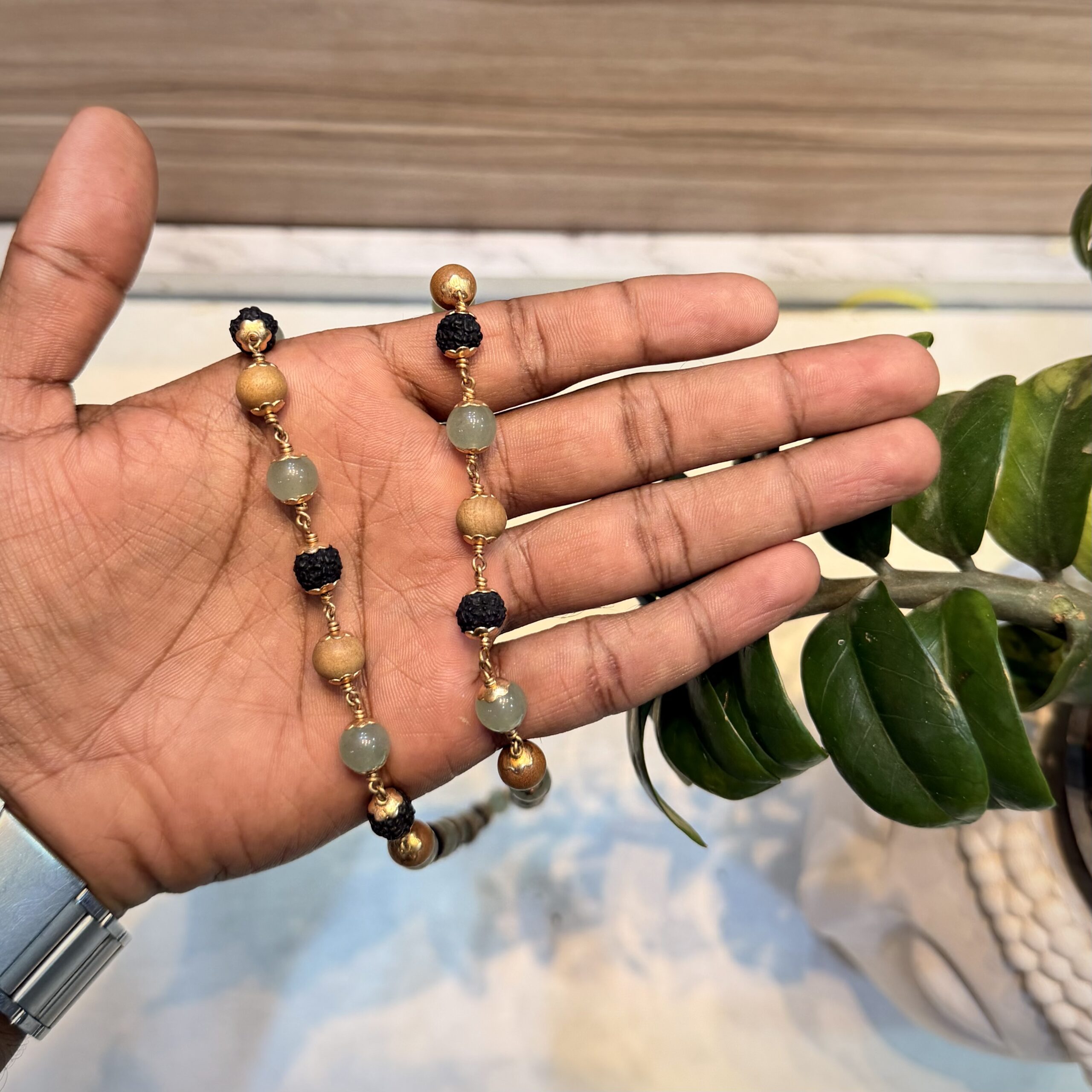 Green Aventurine and Ruthratcham & Sphatik with Impon | 8mm | 54 beads | - Image 3