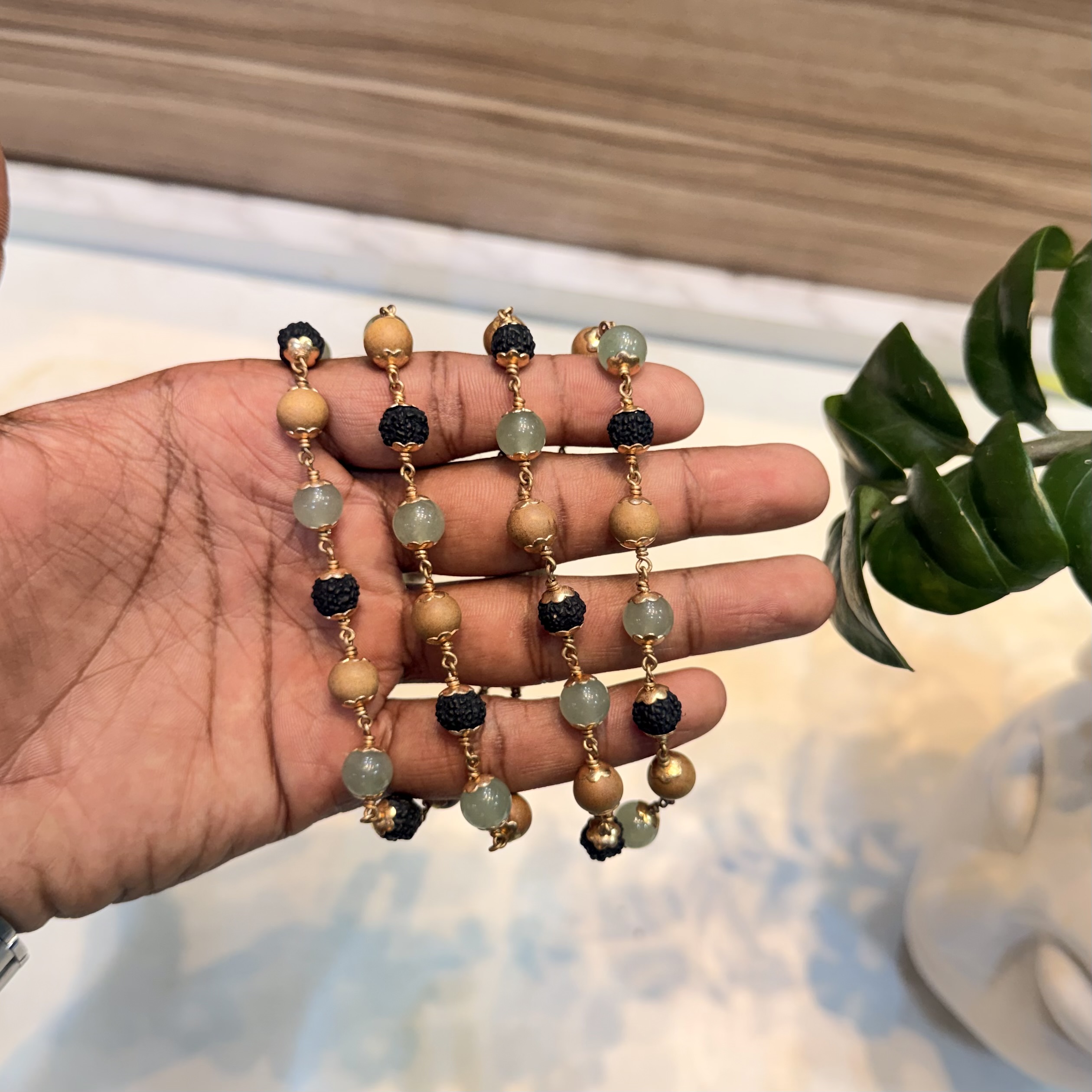 Green Aventurine and Ruthratcham & Sphatik with Impon | 8mm | 54 beads | - Image 2